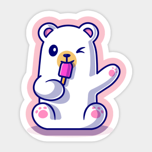 Cute Polar Bear Eating Popsicle Ice Cream Cartoon Sticker